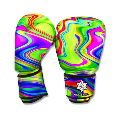 Green Abstract Liquid Trippy Print Boxing Gloves