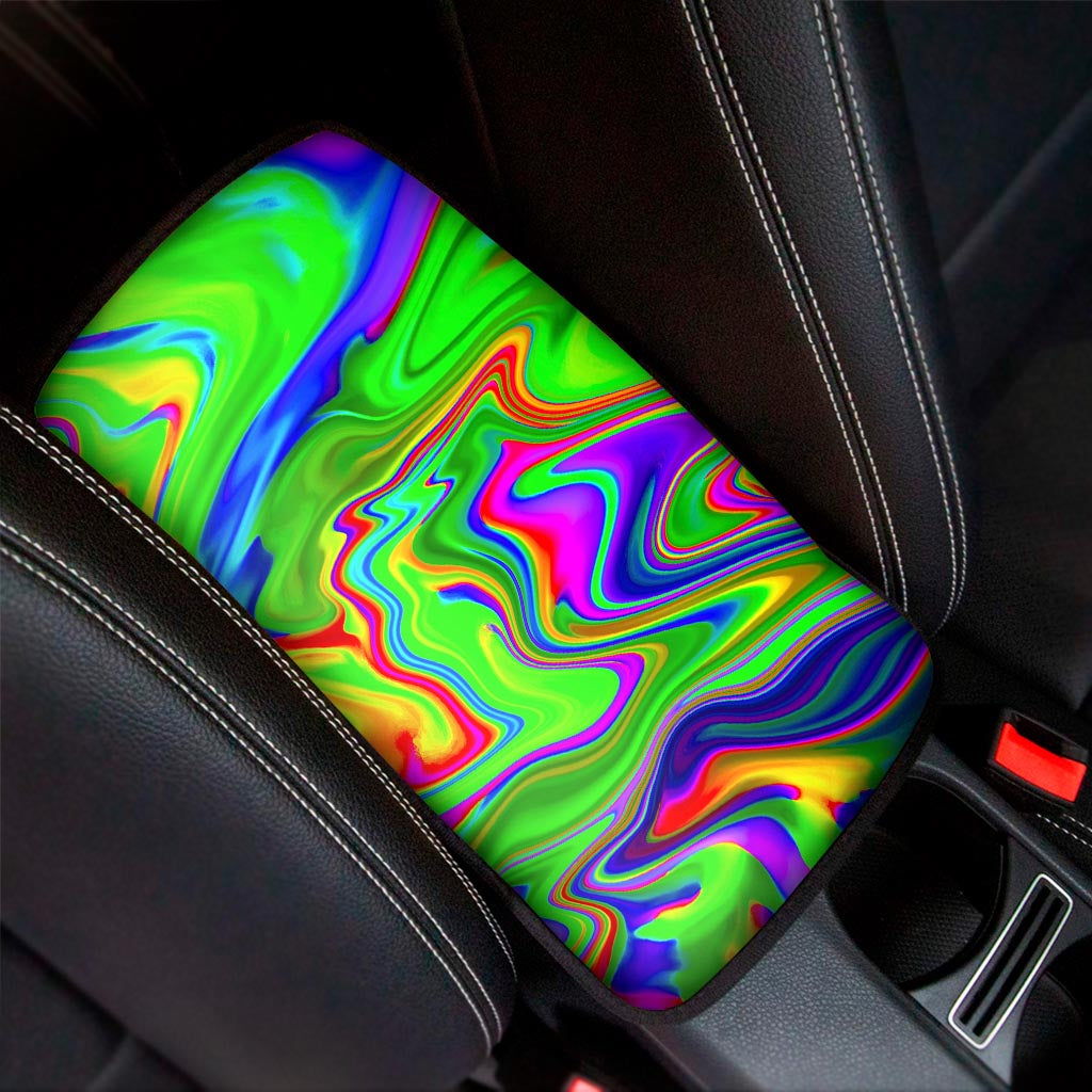 Green Abstract Liquid Trippy Print Car Center Console Cover
