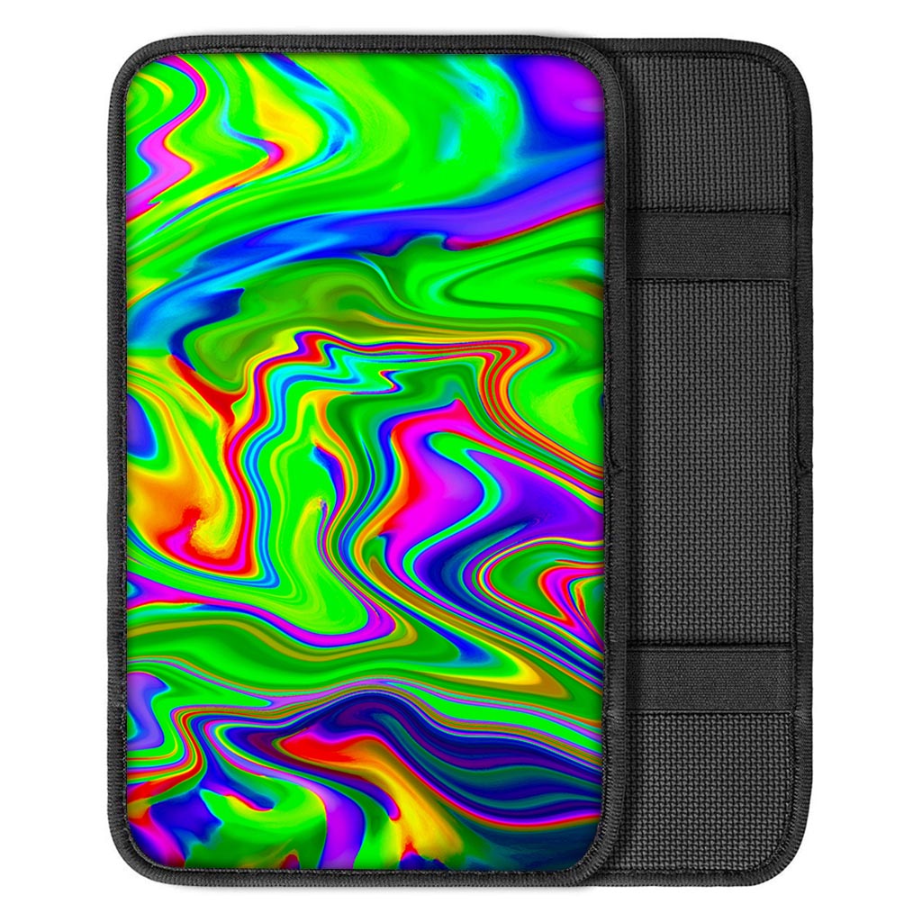 Green Abstract Liquid Trippy Print Car Center Console Cover