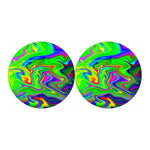 Green Abstract Liquid Trippy Print Car Coasters