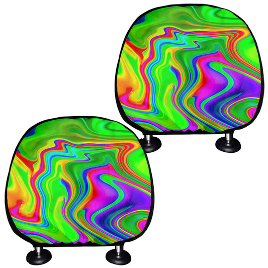 Green Abstract Liquid Trippy Print Car Headrest Covers