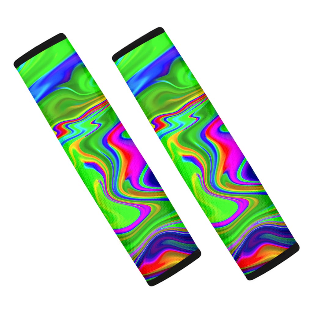 Green Abstract Liquid Trippy Print Car Seat Belt Covers