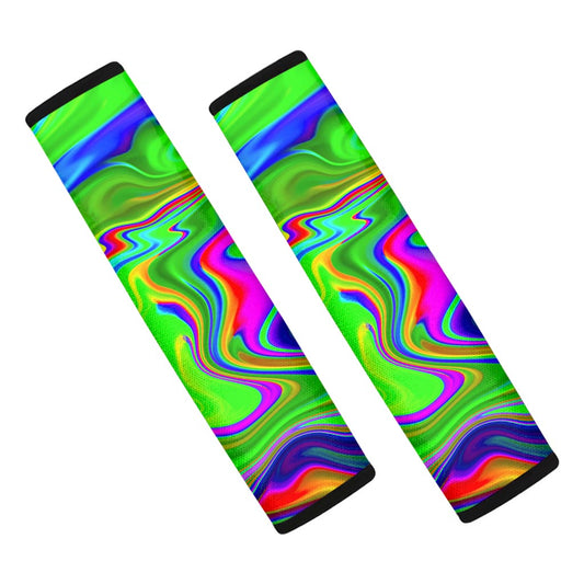 Green Abstract Liquid Trippy Print Car Seat Belt Covers