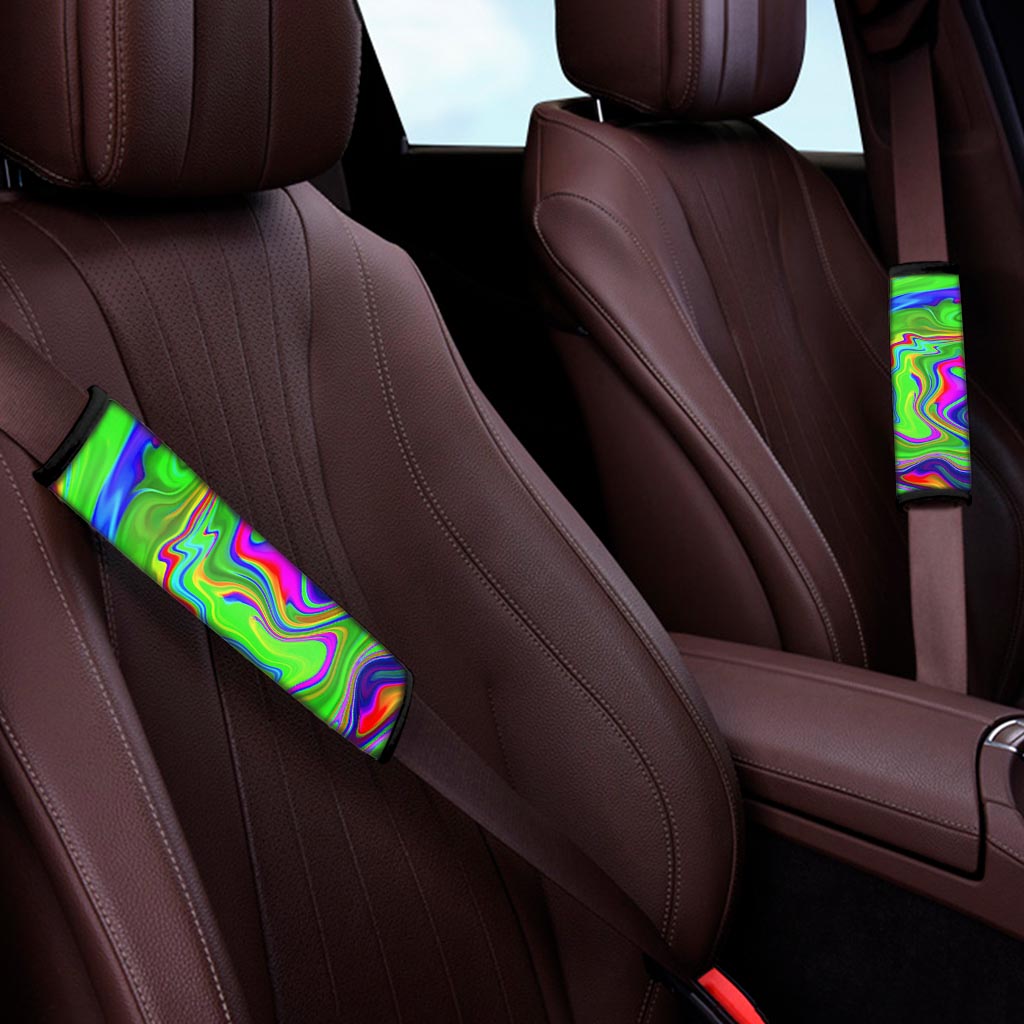 Green Abstract Liquid Trippy Print Car Seat Belt Covers