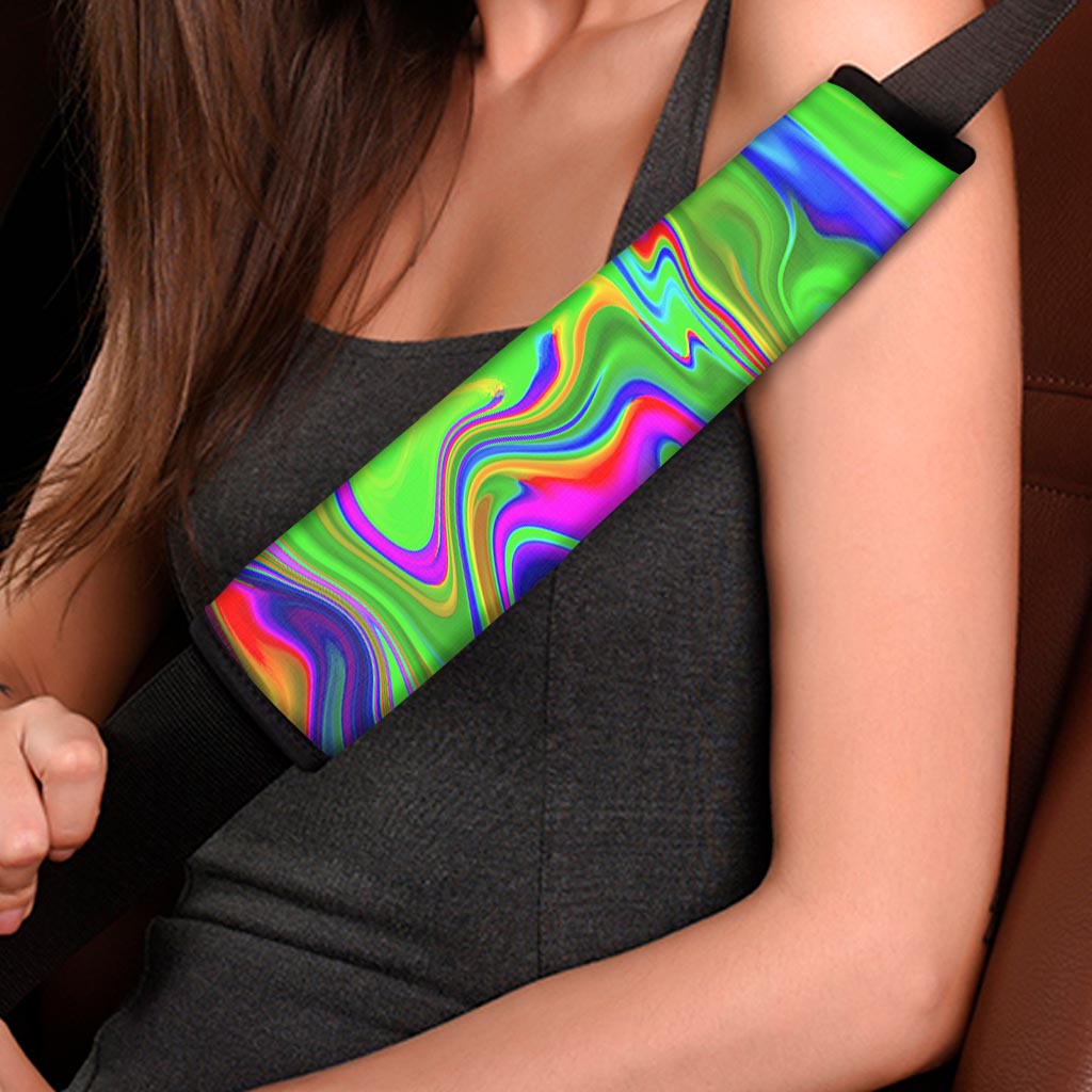 Green Abstract Liquid Trippy Print Car Seat Belt Covers