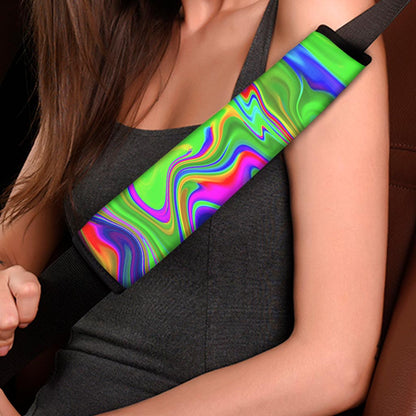 Green Abstract Liquid Trippy Print Car Seat Belt Covers