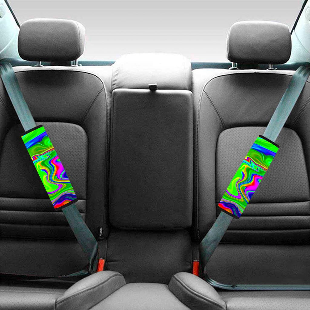 Green Abstract Liquid Trippy Print Car Seat Belt Covers