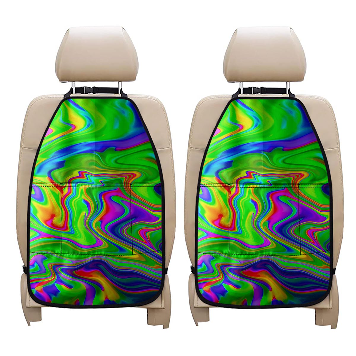 Green Abstract Liquid Trippy Print Car Seat Organizers