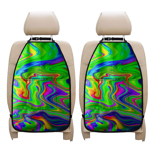 Green Abstract Liquid Trippy Print Car Seat Organizers