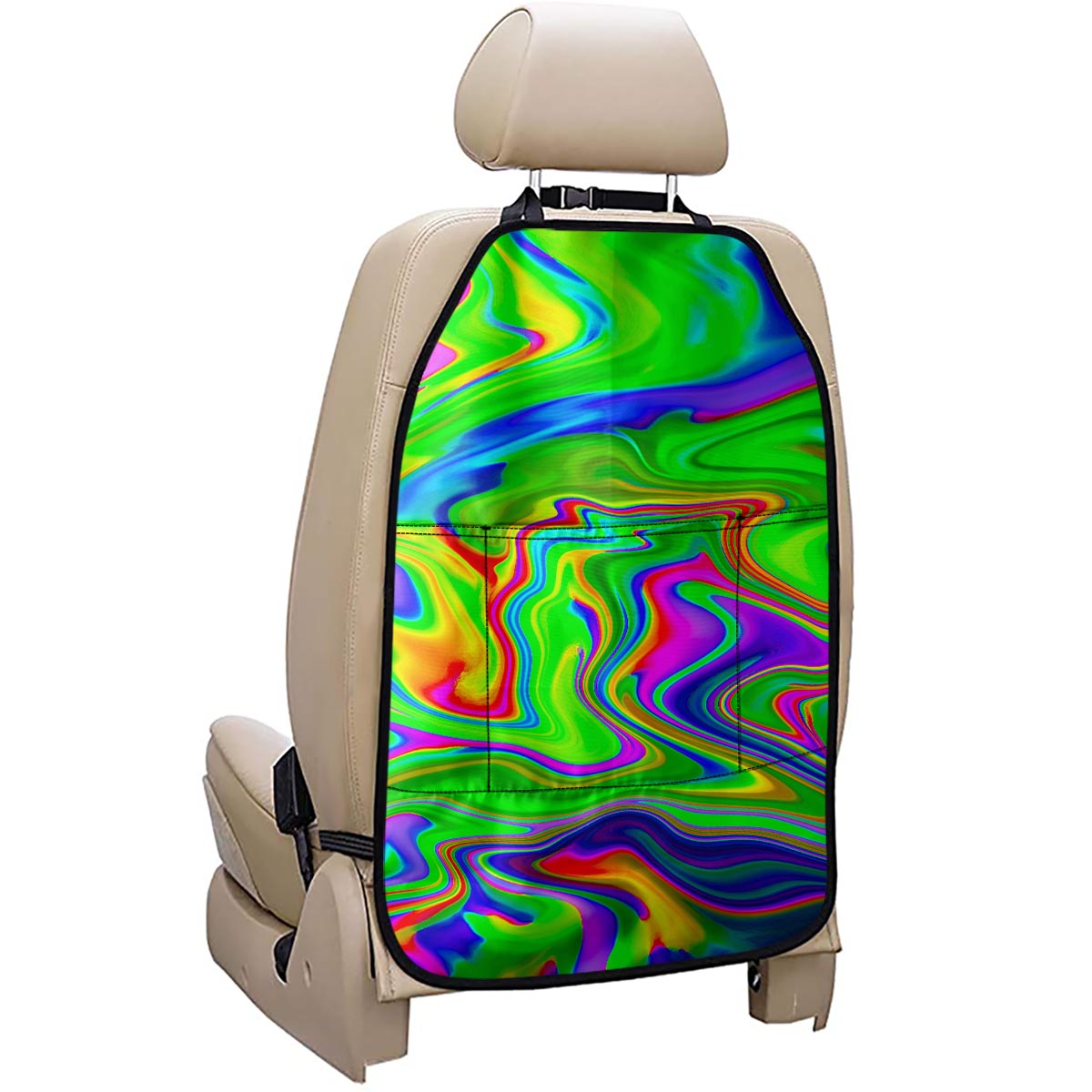 Green Abstract Liquid Trippy Print Car Seat Organizers