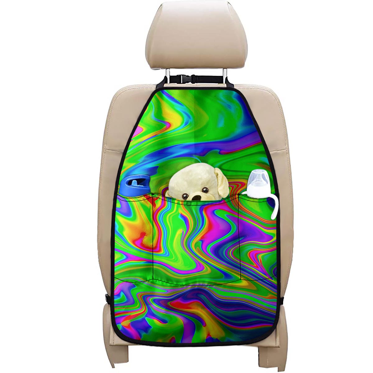 Green Abstract Liquid Trippy Print Car Seat Organizers
