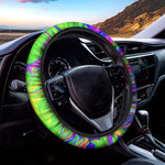 Green Abstract Liquid Trippy Print Car Steering Wheel Cover