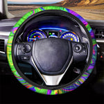 Green Abstract Liquid Trippy Print Car Steering Wheel Cover