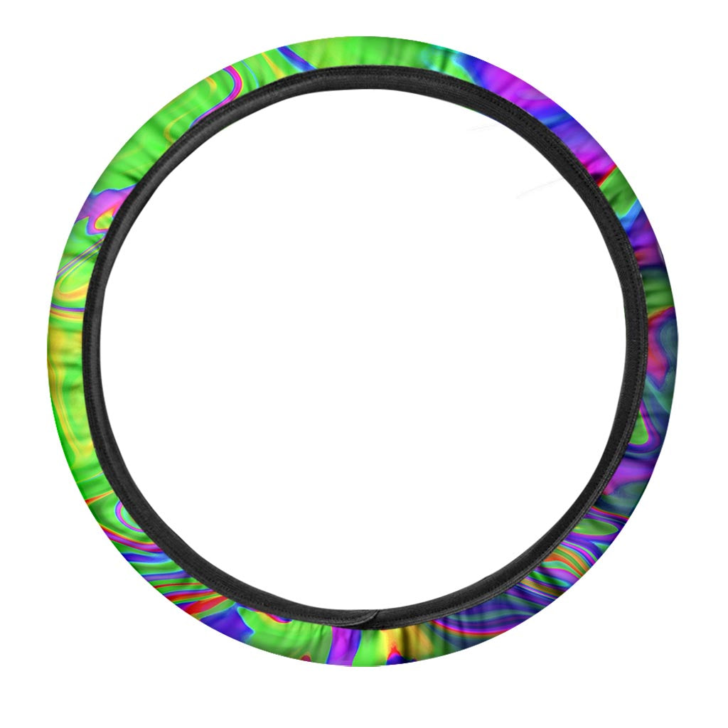 Green Abstract Liquid Trippy Print Car Steering Wheel Cover
