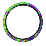 Green Abstract Liquid Trippy Print Car Steering Wheel Cover