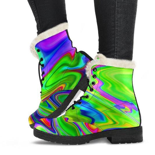 Green Abstract Liquid Trippy Print Comfy Boots GearFrost