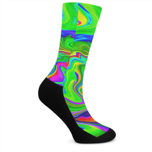 Green Abstract Liquid Trippy Print Crew Socks