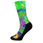 Green Abstract Liquid Trippy Print Crew Socks