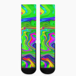 Green Abstract Liquid Trippy Print Crew Socks