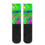 Green Abstract Liquid Trippy Print Crew Socks