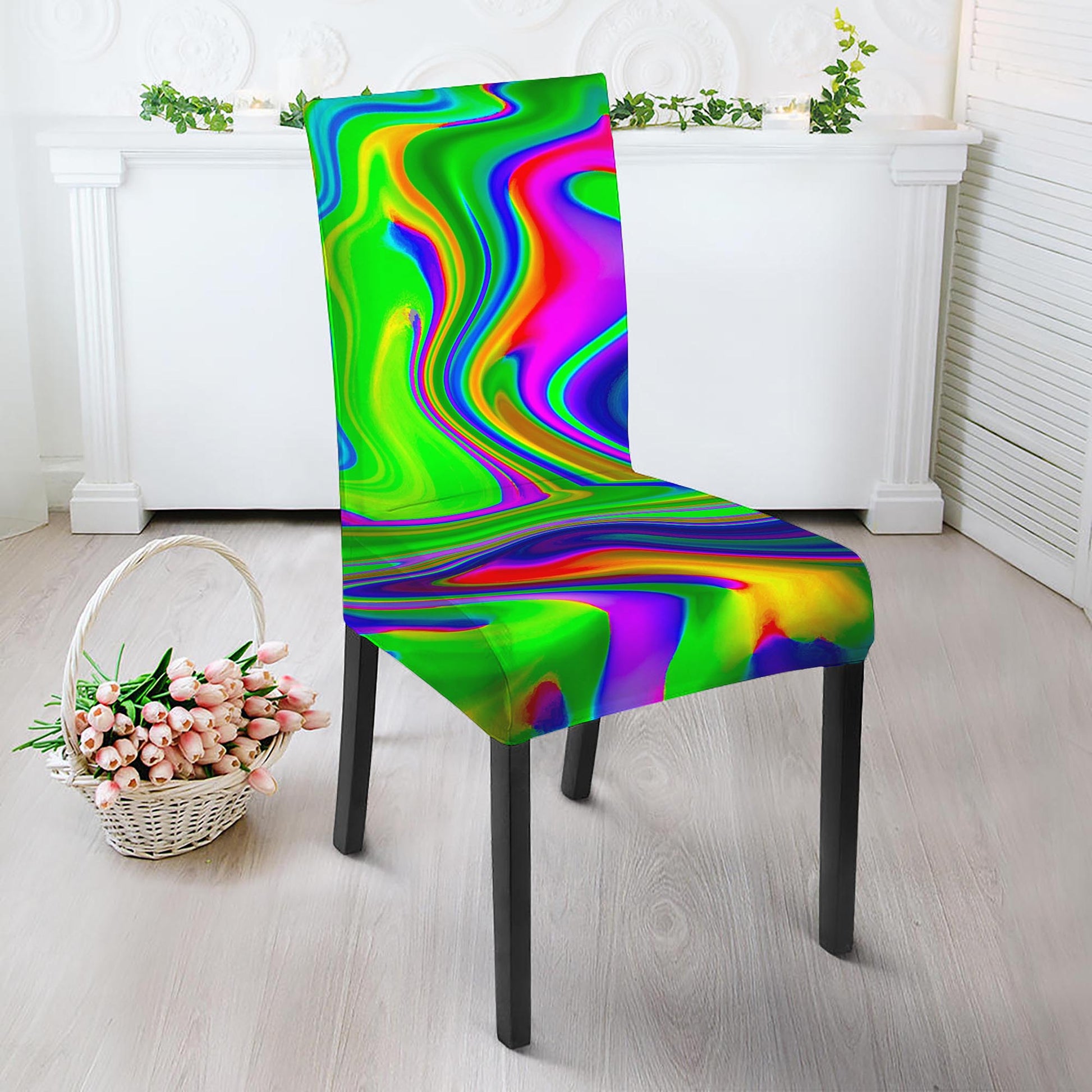 Green Abstract Liquid Trippy Print Dining Chair Slipcover