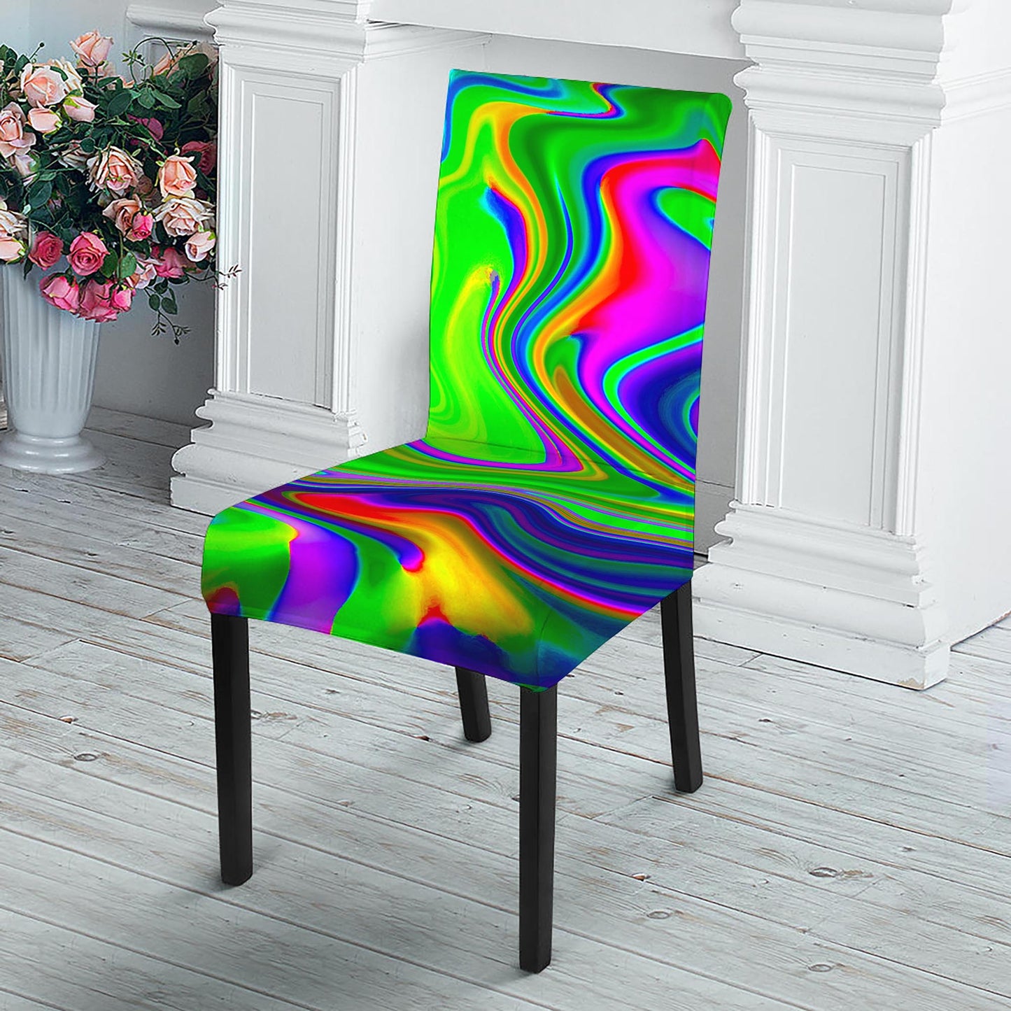 Green Abstract Liquid Trippy Print Dining Chair Slipcover
