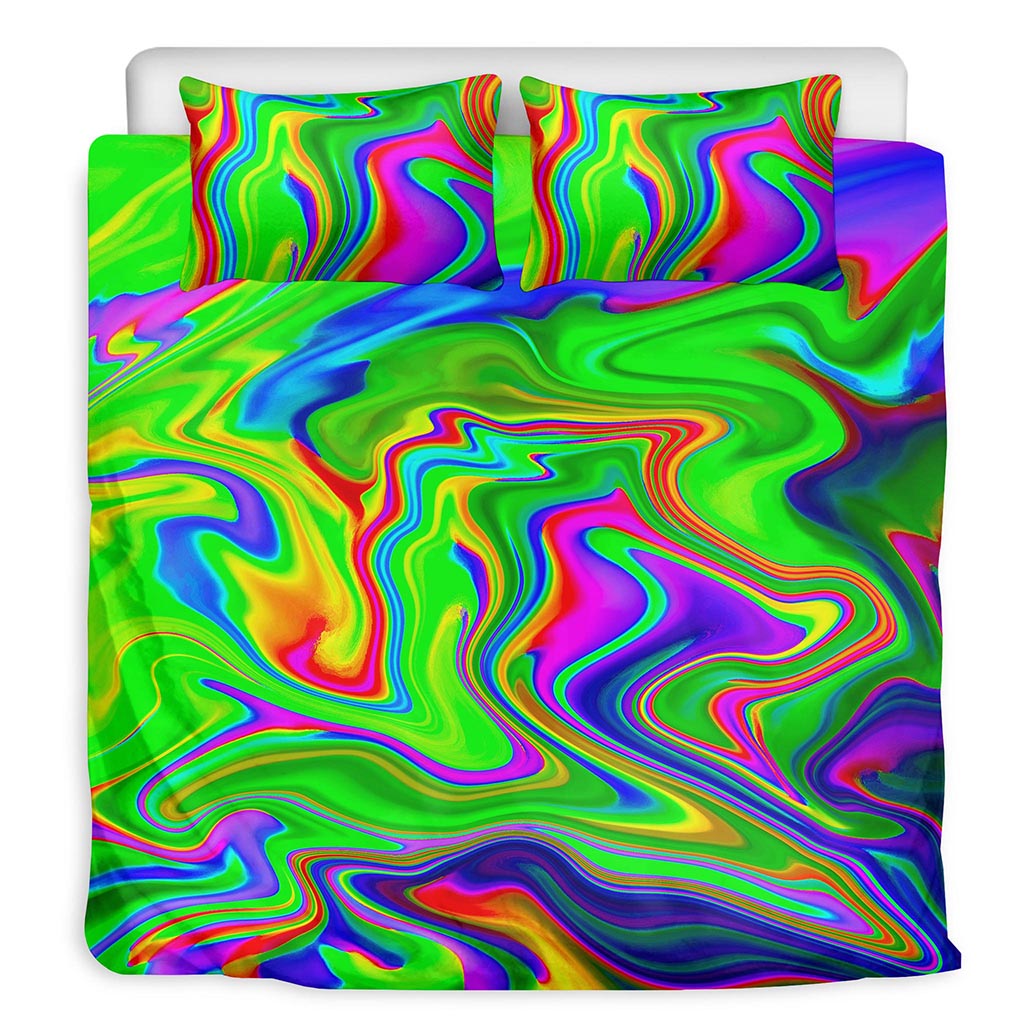 Green Abstract Liquid Trippy Print Duvet Cover Bedding Set