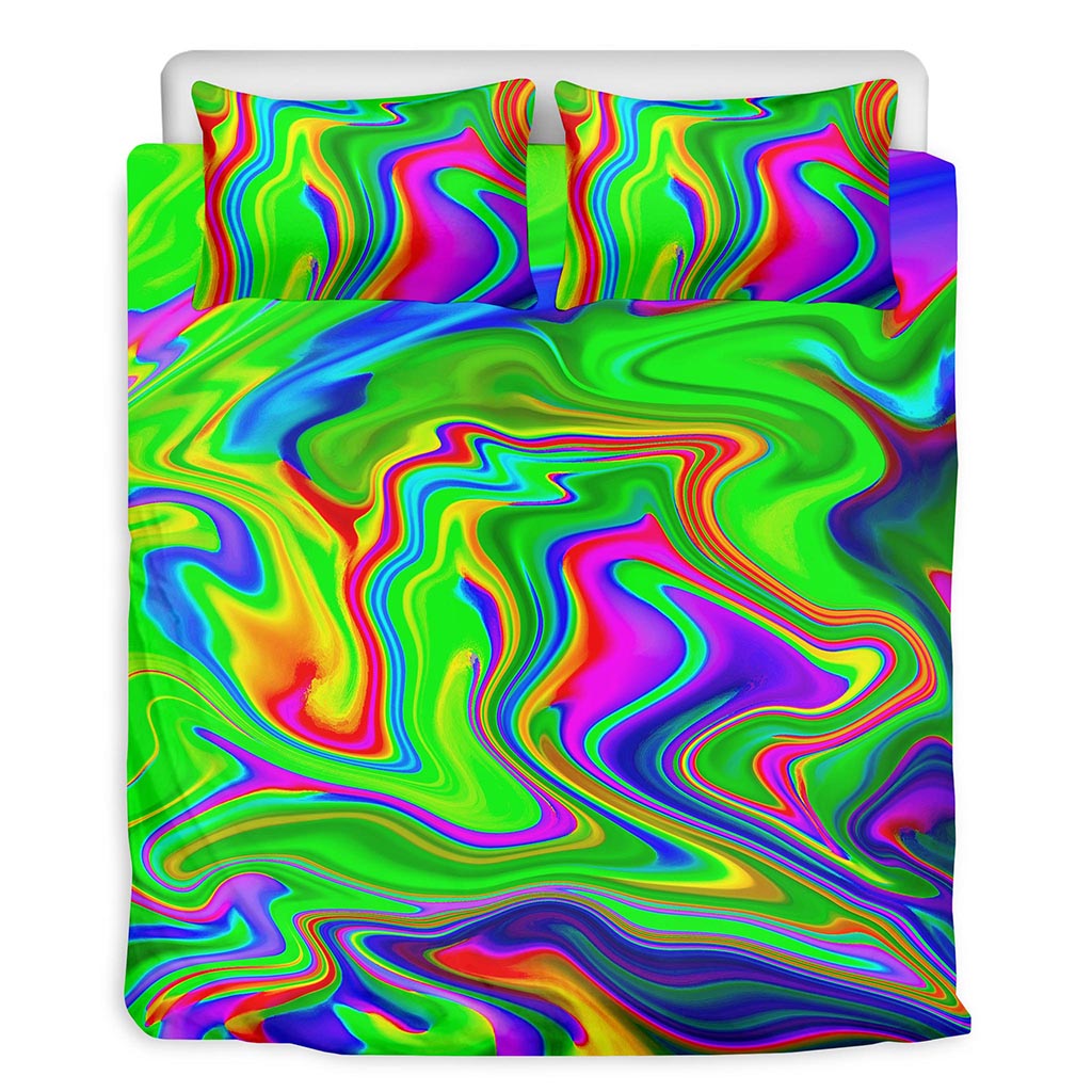 Green Abstract Liquid Trippy Print Duvet Cover Bedding Set