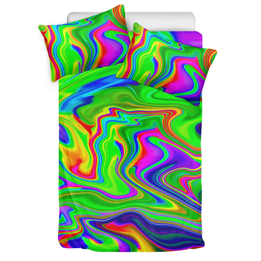 Green Abstract Liquid Trippy Print Duvet Cover Bedding Set