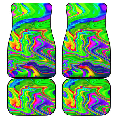 Green Abstract Liquid Trippy Print Front and Back Car Floor Mats