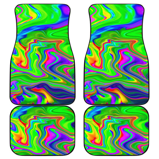 Green Abstract Liquid Trippy Print Front and Back Car Floor Mats