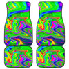 Green Abstract Liquid Trippy Print Front and Back Car Floor Mats