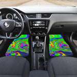 Green Abstract Liquid Trippy Print Front and Back Car Floor Mats