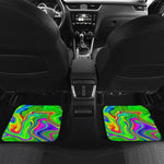 Green Abstract Liquid Trippy Print Front and Back Car Floor Mats