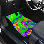 Green Abstract Liquid Trippy Print Front and Back Car Floor Mats