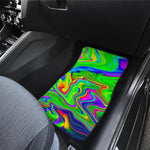 Green Abstract Liquid Trippy Print Front and Back Car Floor Mats