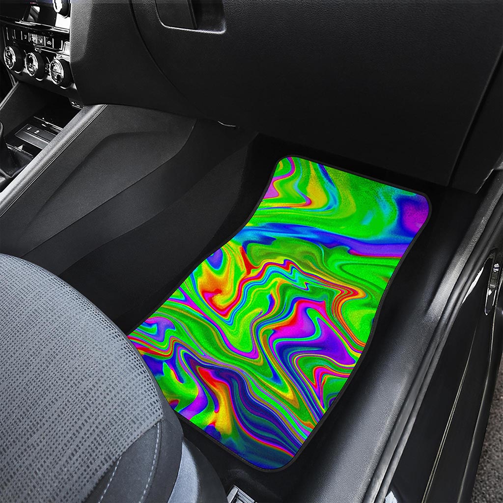 Green Abstract Liquid Trippy Print Front Car Floor Mats