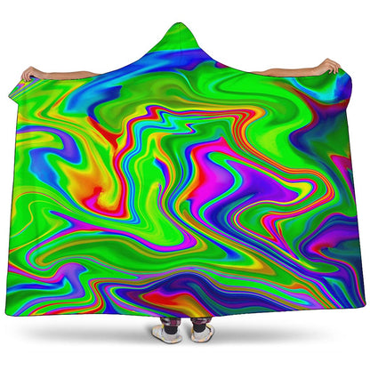 Green Abstract Liquid Trippy Print Hooded Blanket
