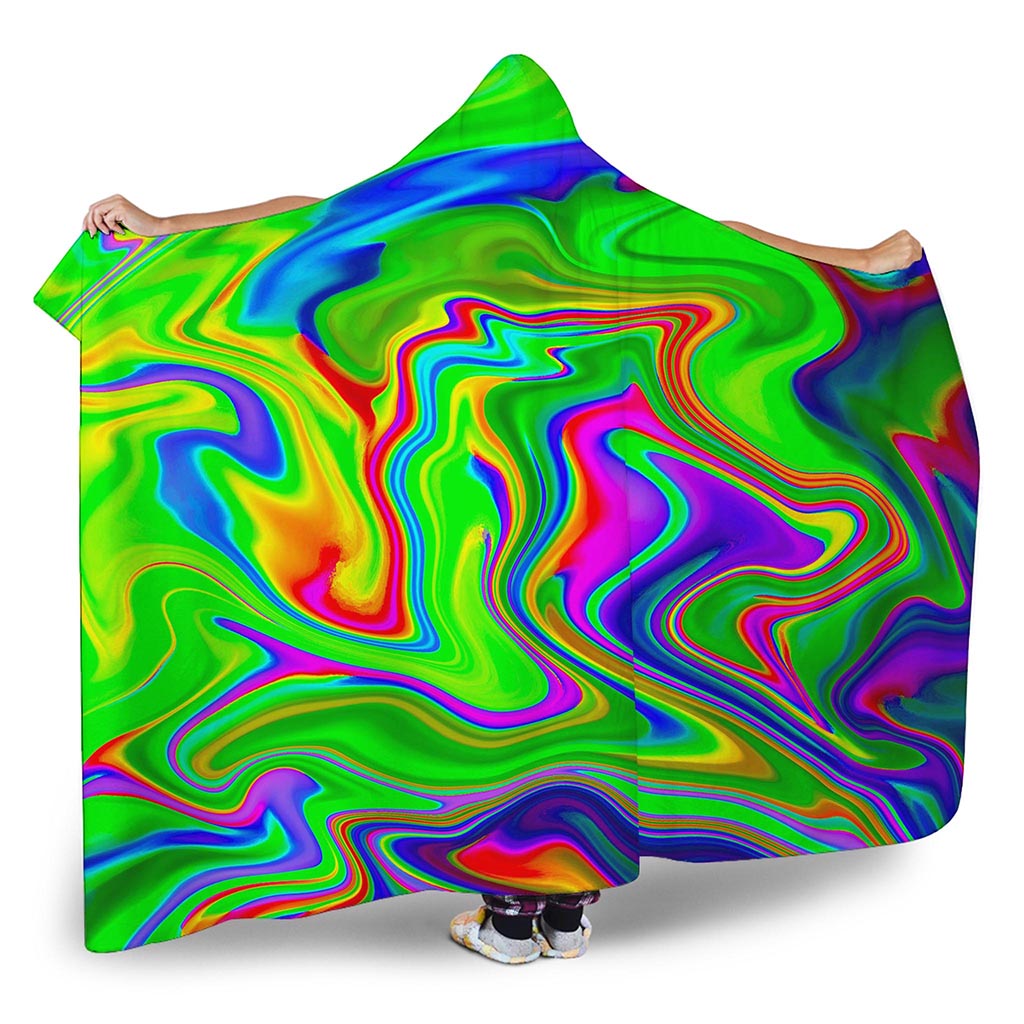 Green Abstract Liquid Trippy Print Hooded Blanket