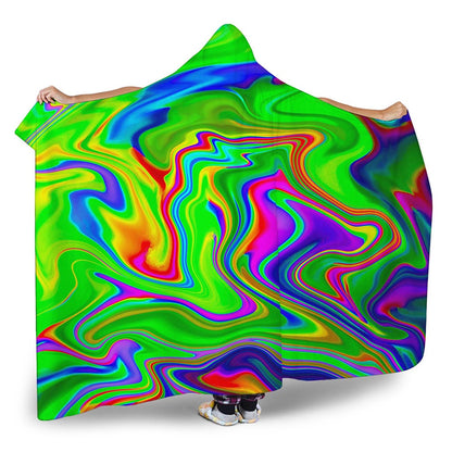 Green Abstract Liquid Trippy Print Hooded Blanket