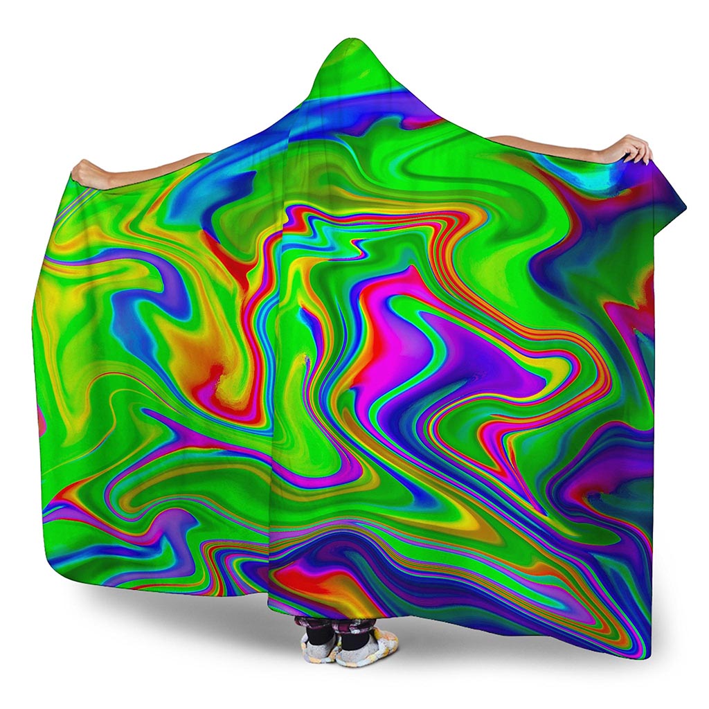 Green Abstract Liquid Trippy Print Hooded Blanket