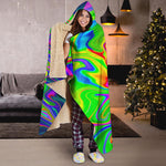 Green Abstract Liquid Trippy Print Hooded Blanket