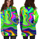 Green Abstract Liquid Trippy Print Hoodie Dress GearFrost