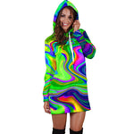 Green Abstract Liquid Trippy Print Hoodie Dress GearFrost