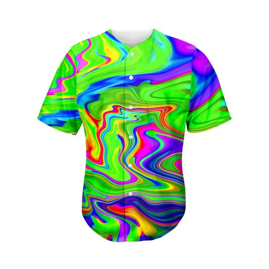 Green Abstract Liquid Trippy Print Men's Baseball Jersey