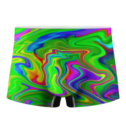 Green Abstract Liquid Trippy Print Men's Boxer Briefs
