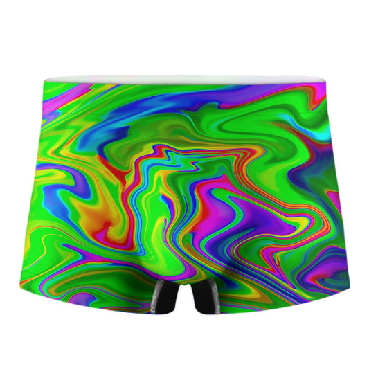 Green Abstract Liquid Trippy Print Men's Boxer Briefs