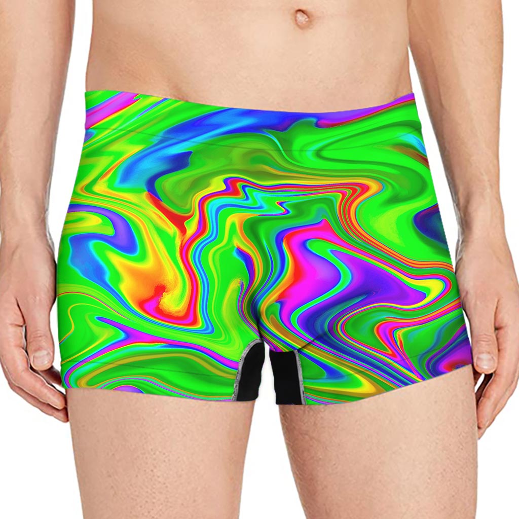Green Abstract Liquid Trippy Print Men's Boxer Briefs