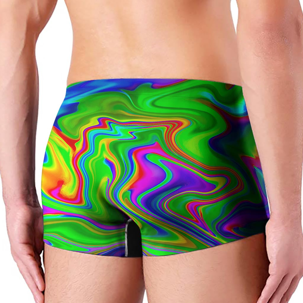 Green Abstract Liquid Trippy Print Men's Boxer Briefs