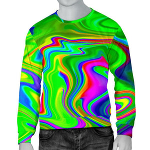 Green Abstract Liquid Trippy Print Men's Crewneck Sweatshirt GearFrost